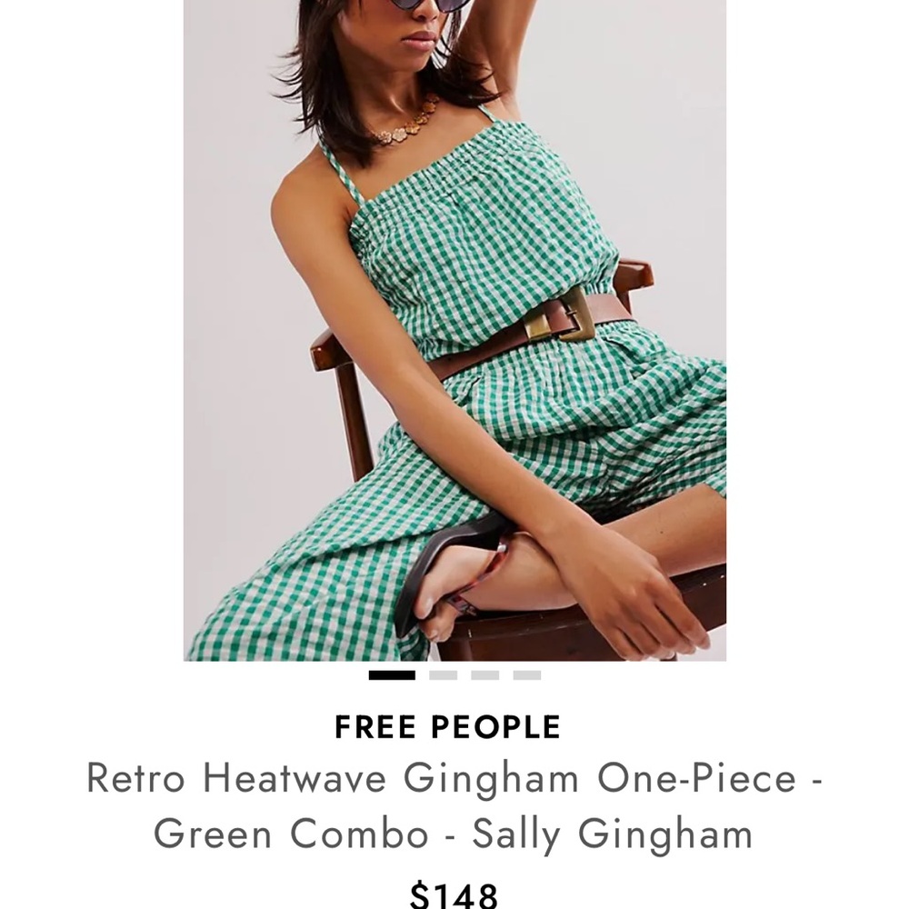Free people retro heatwave one piece jumpsuit green/white gingham size L - Picture 11 of 13